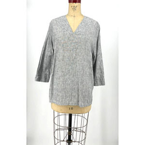 Hot Cotton Black White Linen Blend V-Neck Long Sleeve Tunic Top Large L